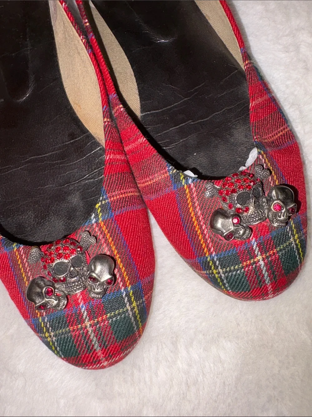 FS/NY French Sole Tartan Plaid Skull Ballet Flats /  9